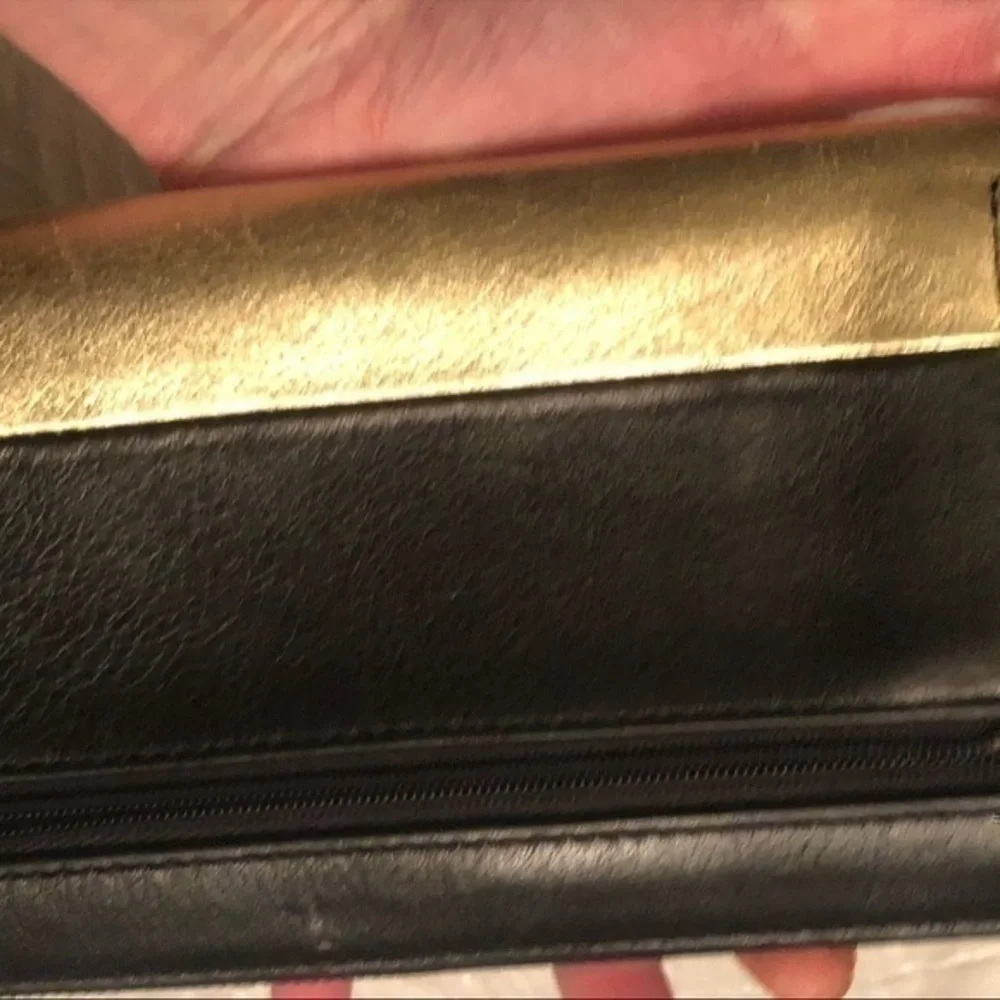Fossil black and gold leather wristlet clutch wallet